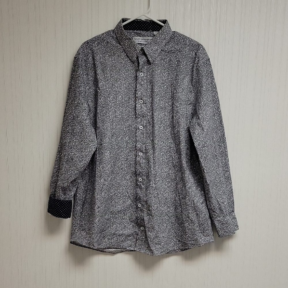 Nick Graham Everywhere Modern Fit Black White Paisley Shirt XL office monochrome